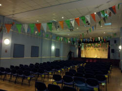 The hall decorated with bunting